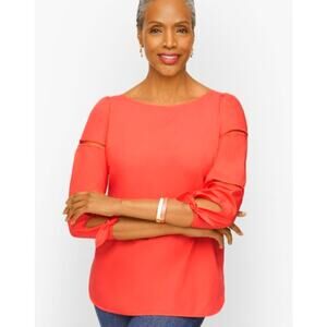 NWT Talbots Tie Detail Poplin Top Coral 100% Cotton Women's Sz Sm